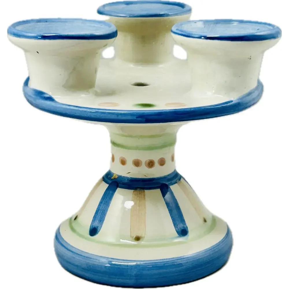 M. A. Hadley Pottery Triple Candlestick‎ Holder Chipped